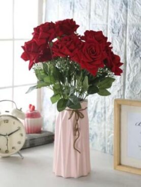 Real PBR rose flower bunch for Home decor office decor Gifts Red Rose Artificial Flower??(26 cm, Pack of 1, Flower Bunch)