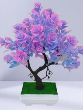 Real PBR Artificial Double Shade Plant/Tree with White Pot for Purple Wild Flower Artificial Flower  with Pot??(6 cm, Pack of 1, Flower with Basket)