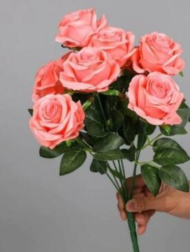 Real PBR Real PBR 9 Heads Rose Big Bouquet Holding Artificial Silk Pink Wild Flower, Rose Artificial Flower??(12 inch, Pack of 1, Flower Bunch)