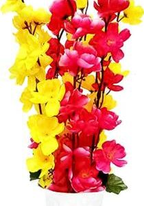 Real PBR REAL PBR Blossom Artificial Flowers Yellow Red with Plastic Pot Yellow, Pink Wild Flower Artificial Flower (7.5 inch, Pack of 1, Flower with Basket)