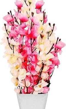 Real PBR REAL PBR Blossom Artificial Flowers Cream Pink with Plastic Pot Pink, Yellow Wild Flower, Cherry Blossom Artificial Flower??(7.5 inch, Pack of 1, Flower Bunch)