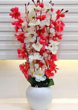 Real PBR Artificial Flowers for Decoration with Pot, Home Decor, Office Decor, Multicolor Cherry Blossom Artificial Flower  with Pot??(50 cm, Pack of 1, Flower with Basket)