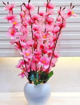 Real PBR Artificial Flowers for Decoration with Pot, Home Decor, Office Decor, Pink Cherry Blossom Artificial Flower  with Pot??(50 cm, Pack of 1, Flower with Basket)