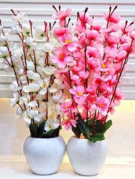 Real PBR Artificial Flowers for Decoration with Pot, Home Decor, Office Decor, Multicolor Cherry Blossom Artificial Flower  with Pot??(50 cm, Pack of 2, Flower with Basket)