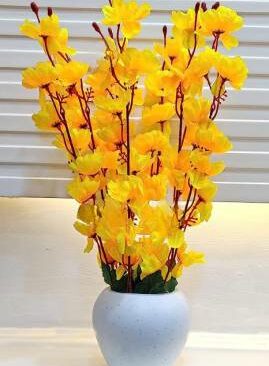 Real PBR Artificial Flowers for Decoration with Pot, Home Decor, Office Decor, Yellow Cherry Blossom Artificial Flower  with Pot??(50 cm, Pack of 1, Flower with Basket)