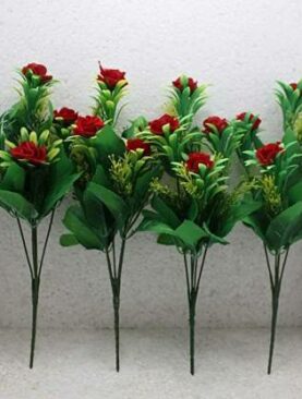 Real PBR Real PBR Artifical Flower Bunchers Pack of 4 9 (Khushi Red ) Multicolor Wild Flower Artificial Flower  with Pot??(6 inch, Pack of 1, Flower Bunch)