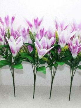 Real PBR Real PBR Artifical Flower Bunchers Pack of 4 (Lily Purple) Purple Wild Flower Artificial Flower  with Pot??(6 inch, Pack of 1, Flower Bunch)