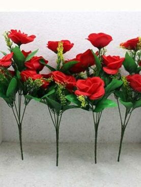Real PBR Real PBR Artifical Flower Bunchers Pack of 4 (Rose) Red Wild Flower Artificial Flower  with Pot??(6 inch, Pack of 1, Flower Bunch)