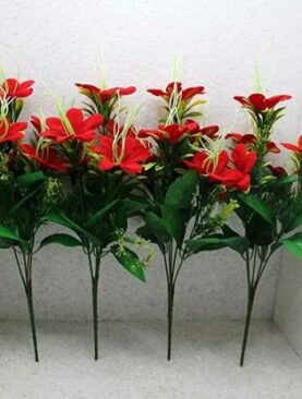 Real PBR Real PBR Artifical Flower Bunchers Pack of 4 ( Valvet Lily Red) Red Wild Flower Artificial Flower  with Pot??(6 inch, Pack of 1, Flower Bunch)