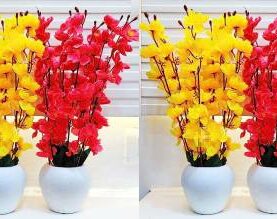Real PBR Multicolor Cherry Blossom Artificial Flower  with Pot??(52 cm, Pack of 4, Flower with Basket)