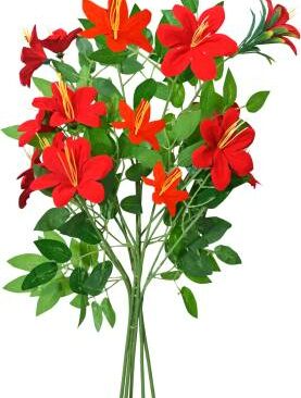 S-Biv Flowers Bouquets Home, Bedroom, Garden, Balcony, Living Room for Decoration Green, Red Lily Artificial Flower??(10 cm, Pack of 5, Flower Bunch)