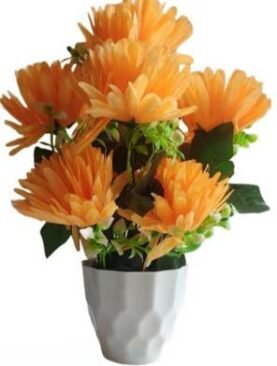 Real PBR Orange Dahalia Artificial Flower  with Pot??(10 cm, Pack of 1, Flower Bunch)