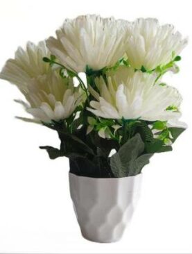 Real PBR White Dahalia Artificial Flower  with Pot??(10 cm, Pack of 1, Flower Bunch)