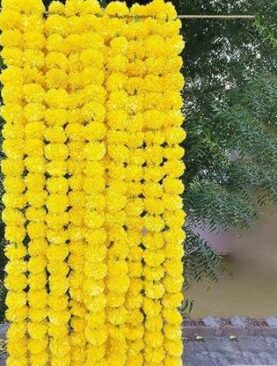 Real PBR Yellow Marigold Artificial Flower??(152.4 inch, Pack of 5, Garlands)