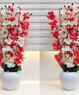 Real PBR Artificial Flowers for Decoration with Pot, Home Decor, Office Decor, Combo, Multicolor Cherry Blossom Artificial Flower  with Pot??(52 cm, Pack of 2, Flower with Basket)
