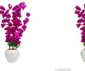 Real PBR Artificial Flowers for Decoration with Pot, Home Decor, Office Decor, Combo, Purple Cherry Blossom Artificial Flower  with Pot??(52 cm, Pack of 2, Flower with Basket)