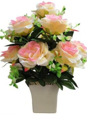 Real PBR Orange Rose Artificial Flower  with Pot??(28 cm, Pack of 1, Flower Bunch)