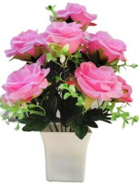 Real PBR Pink Rose Artificial Flower  with Pot??(28 cm, Pack of 1, Flower Bunch)