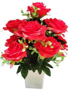 Real PBR Red Rose Artificial Flower  with Pot??(28 cm, Pack of 1, Flower Bunch)