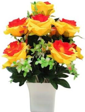 Real PBR Yellow Rose Artificial Flower  with Pot??(28 cm, Pack of 1, Flower Bunch)
