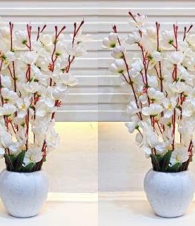 Real PBR Artificial Flowers for Decoration with Pot, Home Decor, Office Decor, Combo, White Cherry Blossom Artificial Flower  with Pot??(52 cm, Pack of 2, Flower with Basket)