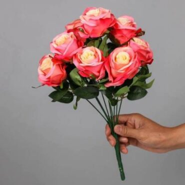 Real PBR Real PBR 9 Heads Rose Big Bouquet Holding Artificial Silk Pink Wild Flower Artificial Flower??(12 inch, Pack of 1, Flower Bunch)