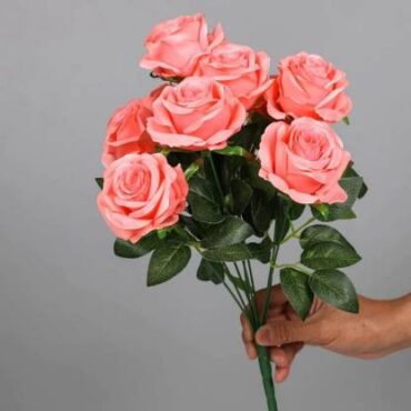 Real PBR Real PBR 9 Heads Rose Big Bouquet Holding Artificial Silk Pink Wild Flower, Rose Artificial Flower??(12 inch, Pack of 1, Flower Bunch)