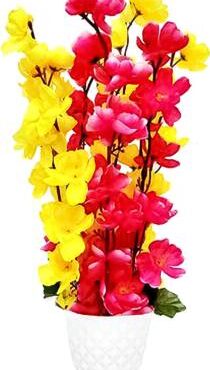 Real PBR REAL PBR Blossom Artificial Flowers Yellow Red with Plastic Pot Yellow, Pink Wild Flower Artificial Flower (7.5 inch, Pack of 1, Flower with Basket)