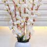 Real PBR Artificial Flowers for Decoration with Pot, Home Decor, Office Decor, White Cherry Blossom Artificial Flower  with Pot??(50 cm, Pack of 1, Flower with Basket)