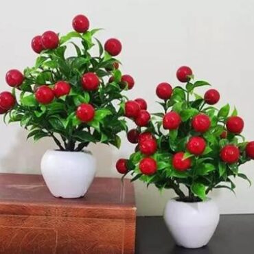 Real PBR Red, Green Wild Flower Artificial Flower  with Pot??(25.4 inch, Pack of 2, Flower with Basket)
