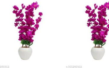 Real PBR Artificial Flowers for Decoration with Pot, Home Decor, Office Decor, Combo, Purple Cherry Blossom Artificial Flower  with Pot??(52 cm, Pack of 2, Flower with Basket)