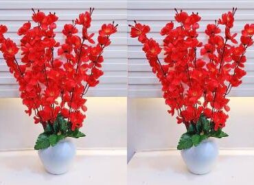 Real PBR Artificial Flowers for Decoration with Pot, Home Decor, Office Decor, Combo, Red Cherry Blossom Artificial Flower  with Pot??(52 cm, Pack of 2, Flower with Basket)