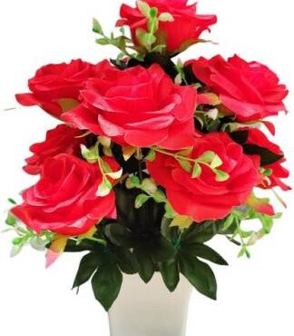 Real PBR Red Rose Artificial Flower  with Pot??(28 cm, Pack of 1, Flower Bunch)