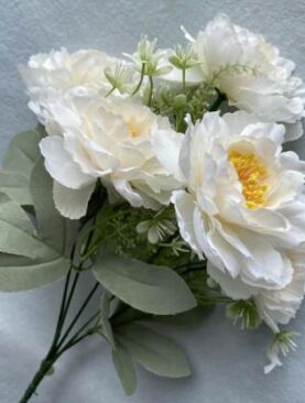 Real PBR Real PBR New 6 Bobo Peony Flower Simulation White Wild Flower Artificial Flower??(12 inch, Pack of 1, Flower Bunch)