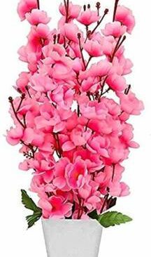 Real PBR REAL PBR Blossom Artificial Flowers Baby Pink with Plastic Pot Pink, White Cherry Blossom, Wild Flower Artificial Flower  with Pot??(7.5 inch, Pack of 1, Flower with Basket)