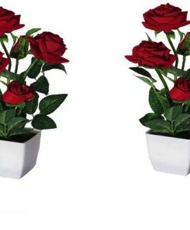 Real PBR Red Rose Artificial Flower??(4 inch, Pack of 2, Flower with Basket)