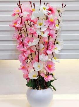 Real PBR Artificial Flowers for Decoration with Pot, Home Decor, Office Decor, Multicolor Cherry Blossom Artificial Flower  with Pot??(50 cm, Pack of 1, Flower with Basket)