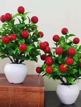 Real PBR Red, Green Wild Flower Artificial Flower  with Pot??(25.4 inch, Pack of 2, Flower with Basket)