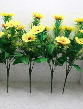 Real PBR Real PBR Artifical Flower Bunchers Pack of 4 ( Sunfloer) Yellow Wild Flower Artificial Flower  with Pot??(6 inch, Pack of 1, Flower Bunch)