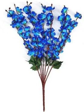Real PBR Artificial Flowers for Home Decoration Cherry Blossom Bunch (7 Branches) Blue Cherry Blossom Artificial Flower??(52 cm, Pack of 1, Flower Bunch)