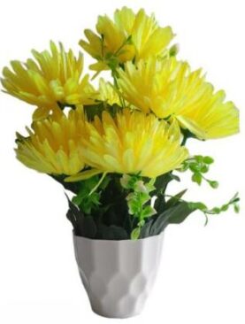 Real PBR Yellow Dahalia Artificial Flower  with Pot??(10 cm, Pack of 1, Flower Bunch)