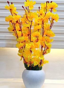 Real PBR Artificial Flowers for Decoration with Pot, Home Decor, Office Decor, Yellow Cherry Blossom Artificial Flower  with Pot??(50 cm, Pack of 1, Flower with Basket)