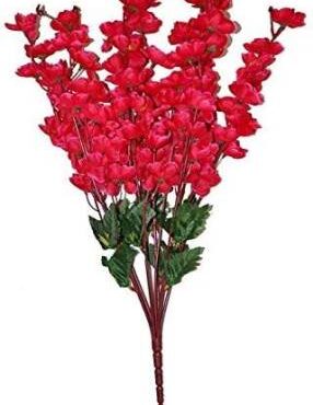 Real PBR Artificial Flowers for Home Decoration Cherry Blossom Bunch (7 Branches) Red Cherry Blossom Artificial Flower??(25 inch, Pack of 1, Flower Bunch)